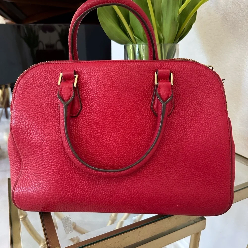 Tory Burch Cherry Red Robinson Satchel Pebbled Leather